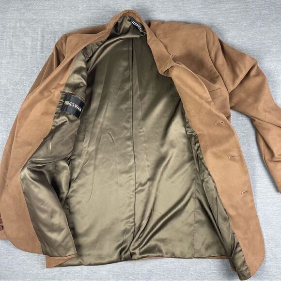 Tailor’s Bench Brown Sueded Vintage Blazer Suit Jacket Men’s Size 46L - Picture 3 of 11